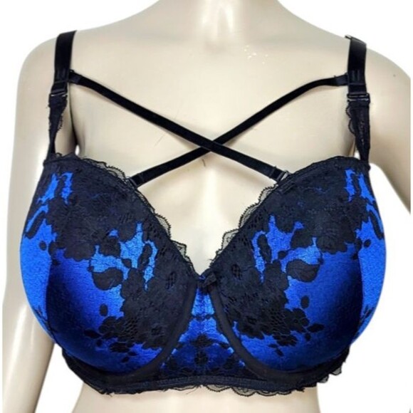Torrid Lace Blue Strappy Convertible 6 Ways to Wear Strapless Push-Up Bra 42DDD - Picture 12 of 15